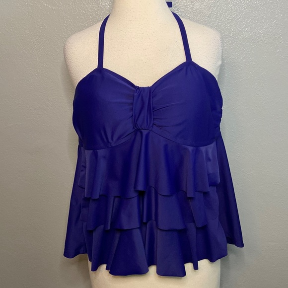 Catalina Other - Catalina Tankini Top Tiered Ruffles Open Back Purple L 12-14